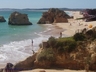 Vau beach in Alvor with many seafood restaurants and bars